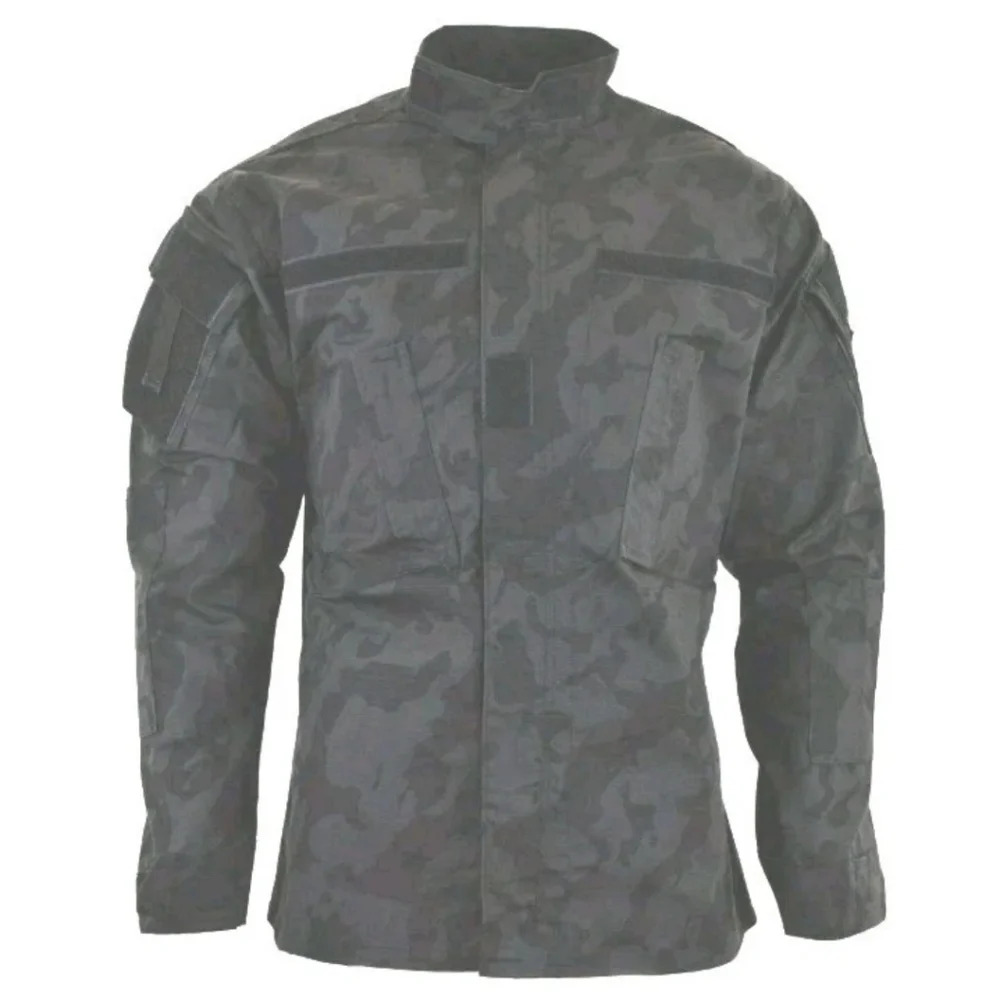 US Military Field Combat Jacket Men XXL ACU Rip Stop Canvas Black Night Camo Nwt